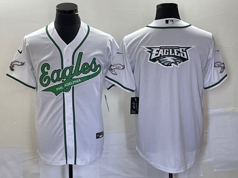 Philadelphia Eagles White Team Big Logo Cool Base Stitched Baseball Jersey